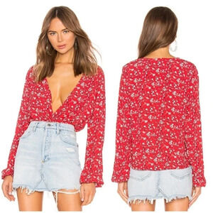 Sanctuary Cori Blouson Long Sleeve Button Front Floral Surplice Top Size M